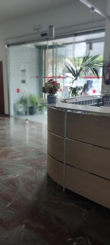 a counter with flowers on it in a room at Los Rosales in Almázcara