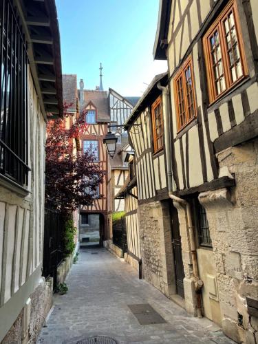 ルーアンにあるAppartement au cœur du vieux Rouenの旧市街の路地