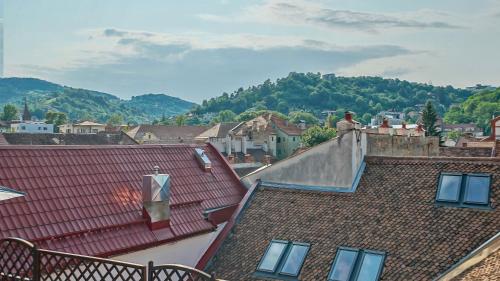 a view from the roofs of houses in a town at Rooftop proprety with Large Terrace & Stunning Views - Brașov in Braşov