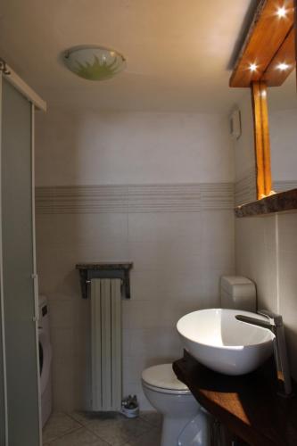 a bathroom with a white toilet and a sink at Pin e cele in Dronero