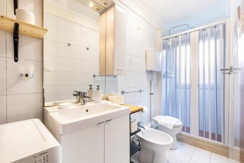 威尼斯的住宿－Ae Botti Apartment，白色的浴室设有水槽和卫生间。