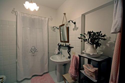 La salle de bains est pourvue d'un rideau de douche et d'un lavabo. dans l'établissement Villa Piera, à Belluno