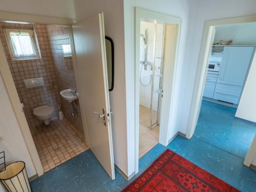 a bathroom with a shower and a toilet and a sink at Holiday Home Sonnenbühl by Interhome in Dittishausen