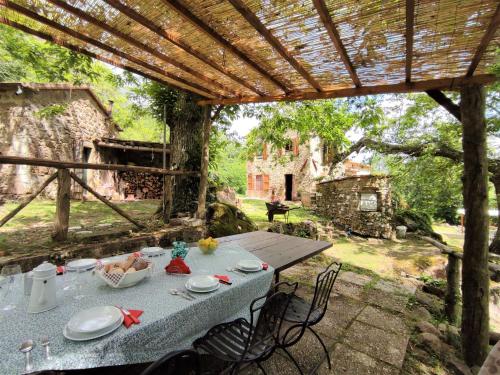 a table with plates of food sitting on a patio at Holiday Home Turi by Interhome in Roccatederighi