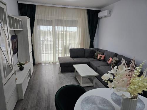 a living room with a couch and a table at Apartament Cristal in Arad
