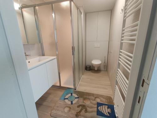 a small bathroom with a toilet and a sink at Koksijde Penthouse in Koksijde