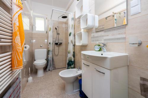 uma pequena casa de banho com lavatório e WC em Apartmani Azur em Dramalj
