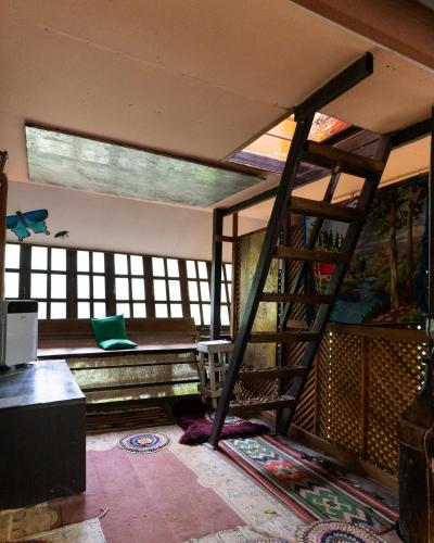 a room with a bunk bed and a ladder at Good Life Dacha Wellness Homestay in Pai