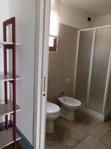 ein Bad mit einem WC, einer Dusche und einem Waschbecken in der Unterkunft OASI DEL GARDA 3 in Monzambano