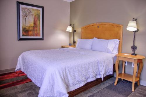 a bedroom with a bed with a white bedspread at Hampton Inn Cedar City in Cedar City