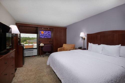 a hotel room with a large bed and a television at Hampton Inn Clemson in Clemson