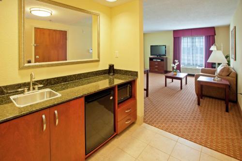 a kitchen with a sink and a living room at Hampton Inn Chattanooga-North in Chattanooga