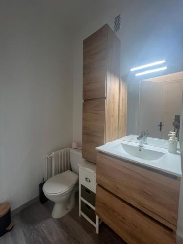 ein Badezimmer mit einem weißen WC und einem Waschbecken in der Unterkunft Studio à 800m des plages in Marseille