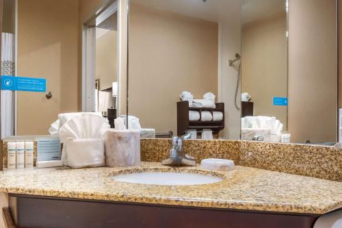 a bathroom with a sink and a mirror at Hampton Inn West in Columbus