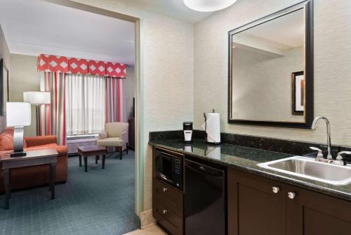 Habitación de hotel con lavabo y sala de estar. en Hampton Inn & Suites Columbus Polaris en Columbus