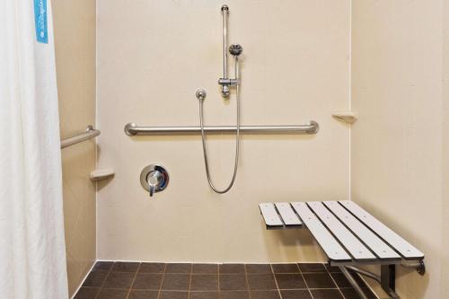 a bathroom with a bench and a shower at Hampton Inn & Suites Phenix City- Columbus Area in Phenix City