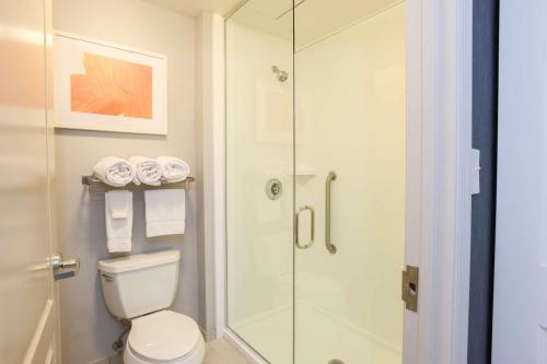 a bathroom with a toilet and a glass shower at Homewood Suites Cincinnati Airport South-Florence in Florence