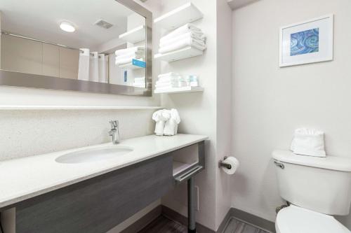 a bathroom with a sink and a toilet at Hampton Inn Daytona Shores-Oceanfront in Daytona Beach