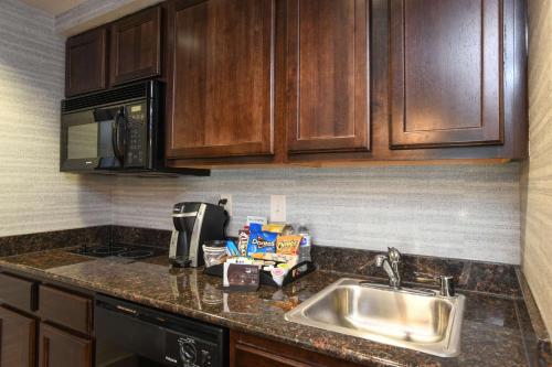 a kitchen counter with a sink and a microwave at Homewood Suites Cincinnati Airport South-Florence in Florence