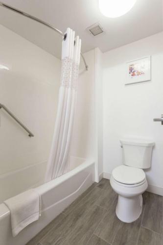 a white bathroom with a toilet and a bath tub at Hampton Inn & Suites Dallas DFW Airport North Grapevine in Grapevine