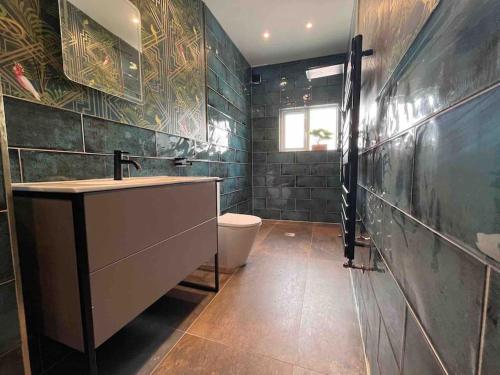a bathroom with a sink and a toilet at Marina Lodge in Gosport