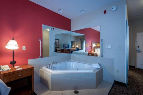 a bathroom with a large tub with a large mirror at Hampton Inn Enterprise in Enterprise
