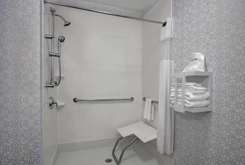 bagno con doccia e porta in vetro di Hampton Inn Keokuk a Keokuk