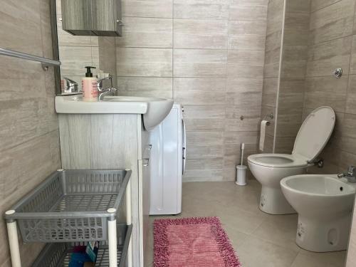 een kleine badkamer met een wastafel en een toilet bij SA DOMU DE S'ORTU in Bari Sardo