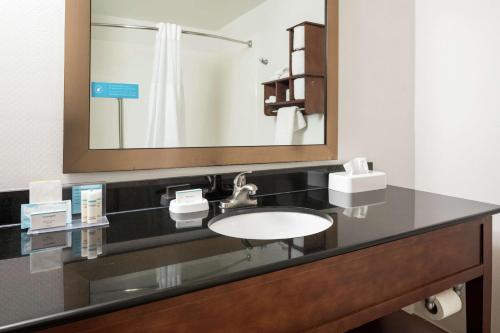 a bathroom with a sink and a mirror at Hampton Inn Helen in Helen