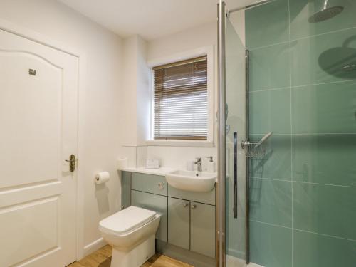 a bathroom with a toilet and a sink and a shower at Knockendoch in Dumfries
