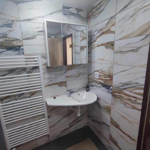 a bathroom with a sink and a mirror at Ubytování U nás na Moravě in Moravská Nová Ves