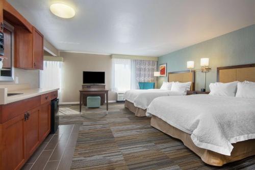 ロスアラモスにあるHampton Inn & Suites Los Alamosのベッド2台とテレビが備わるホテルルームです。