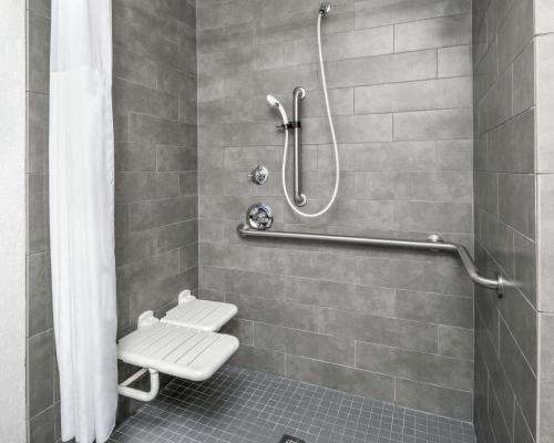 ein Bad mit einer Dusche, einem WC und einem Waschbecken in der Unterkunft Hampton Inn & Suites Lubbock in Lubbock