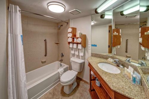 a bathroom with a toilet and a tub and a sink at Hampton Inn Winchester KY in Winchester