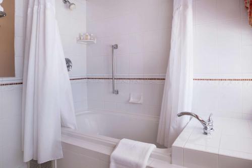 La salle de bains blanche est pourvue d'une baignoire et d'un lavabo. dans l'établissement Hampton Inn Lexington Historic Area, à Lexington