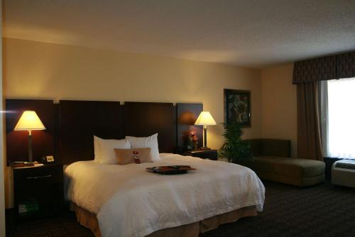 a hotel room with a large bed and a couch at Hampton Inn & Suites Orlando-John Young Parkway/South Park in Orlando