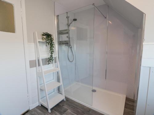 a shower with a glass enclosure in a bathroom at 22 Turnberry Road in Girvan