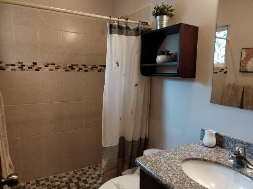 een badkamer met een douche, een toilet en een wastafel bij Cabo Velas Estates 12 Guanacaste in Matapalo