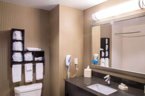 a bathroom with a sink and a mirror at Hampton Inn Oxford/Conference Center in Oxford