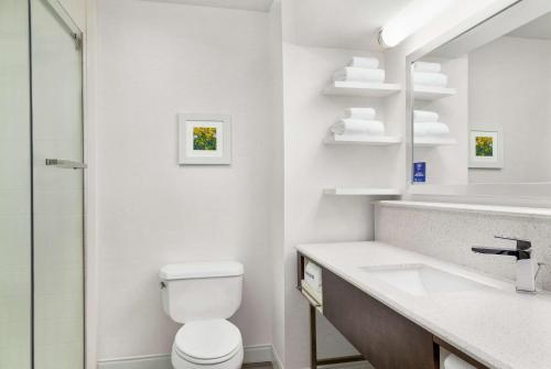 uma casa de banho branca com um WC e um lavatório em Hampton Inn Paris em Paris