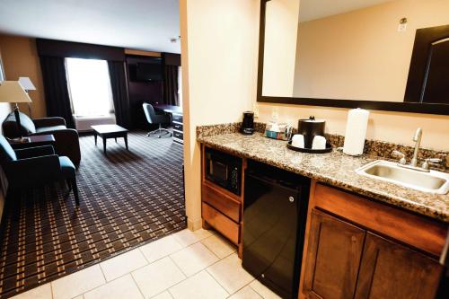 Habitación de hotel con lavabo y sala de estar. en Hampton Inn & Suites Pine Bluff, en Pine Bluff