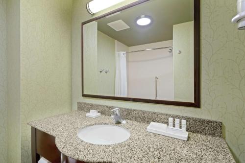 a bathroom with a sink and a mirror at Hampton Inn West Palm Beach-Lake Worth-Turnpike in Lake Worth