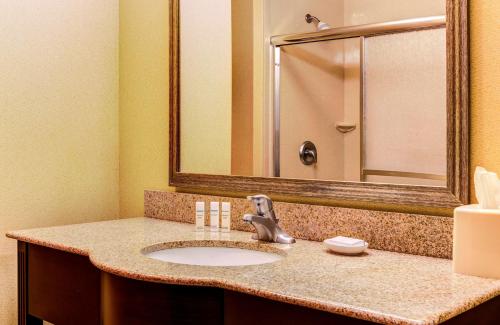 a bathroom with a sink and a mirror at Hampton Inn Pendleton in Pendleton