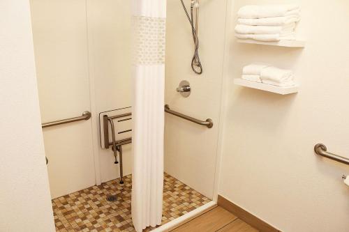 a bathroom with a shower and a toilet with towels at Hampton Inn Richmond KY in Richmond