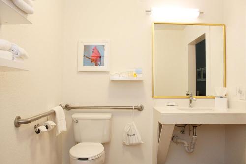 a bathroom with a toilet and a sink and a mirror at Hampton Inn Richmond KY in Richmond