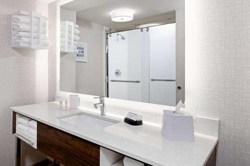 a bathroom with a sink and a large mirror at Hampton Inn Richmond-Mechanicsville in Mechanicsville