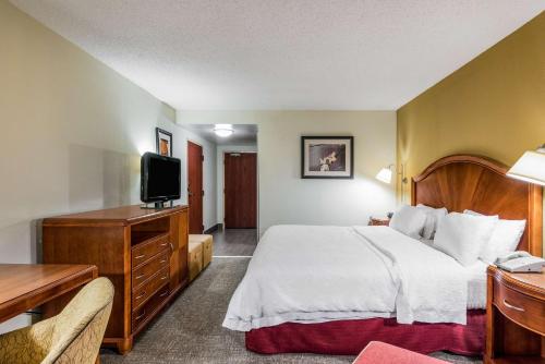 a hotel room with a bed and a television at Hampton Inn Roanoke/Hollins - I-81 in Roanoke