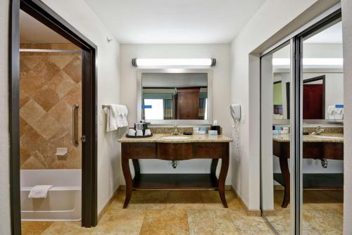 a bathroom with a sink and a shower at Hampton Inn & Suites San Antonio/Northeast I-35 in San Antonio