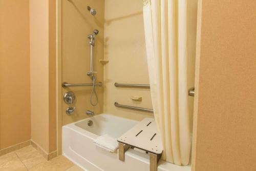 a bathroom with a bath tub and a shower at Hampton Inn Goshen in Goshen