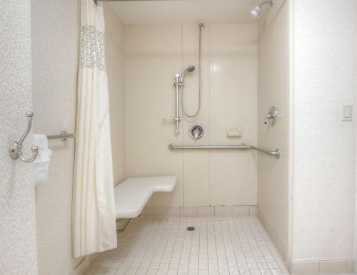 a bathroom with a shower and a sink at Hampton Inn Milpitas in Milpitas